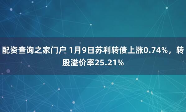 配资查询之家门户 1月9日苏利转债上涨0.74%，转股溢价率25.21%